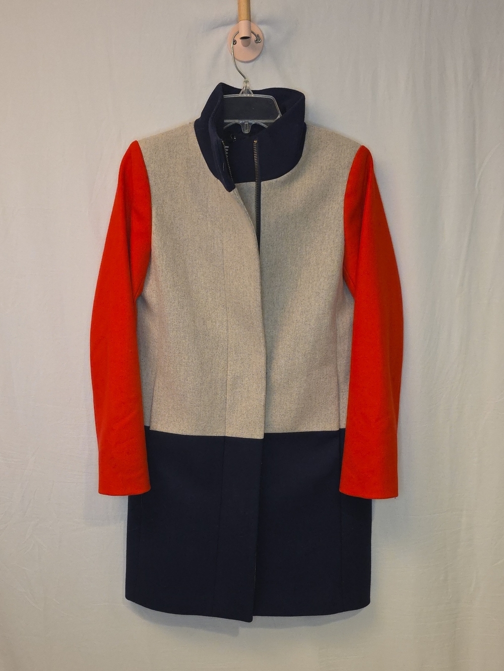 J. Crew Colorblock Wool Coat in Red, Cream & Navy